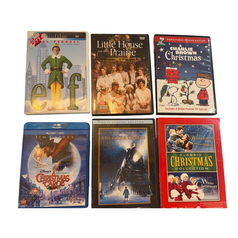 Christmas Movie Lot DVD Blu-ray Elf Polar Express Charlie Brown White Christmas
